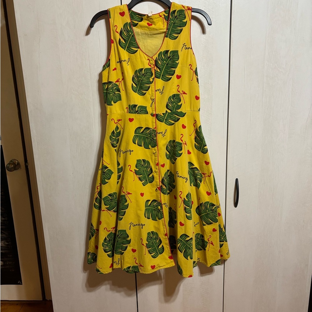 ModCloth Tropical Button Up Dress with Flamingos